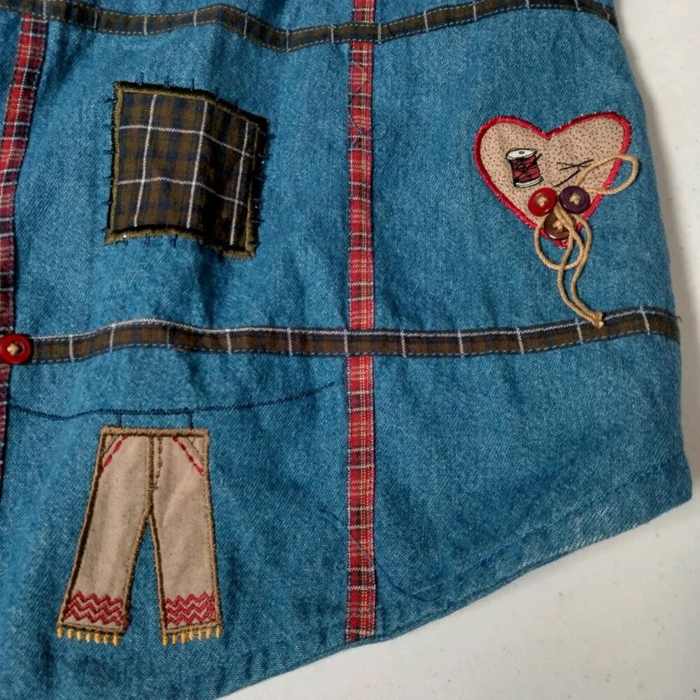 Vintage Bobbie Brooks Vest XL Blue Chambray Quilting Sewing Grannycore - Picture 11 of 14